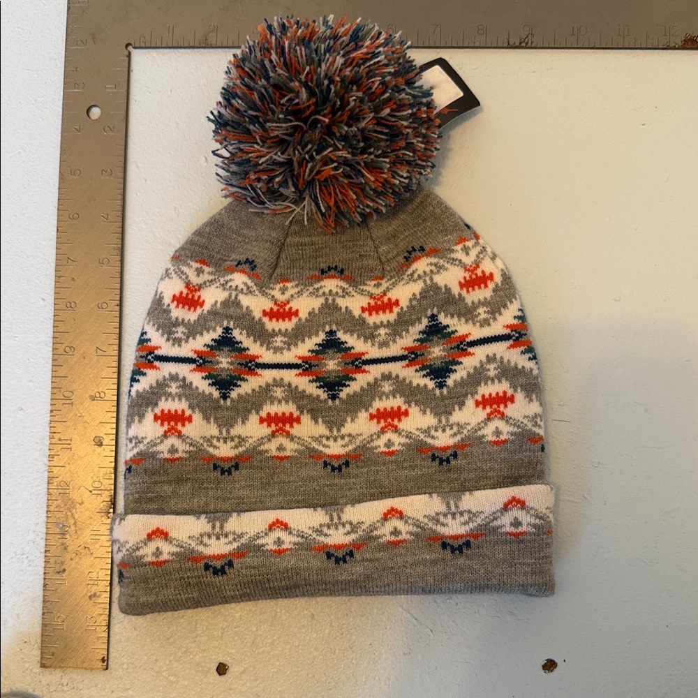 Native Gray and Multicolor Patterned Beanie